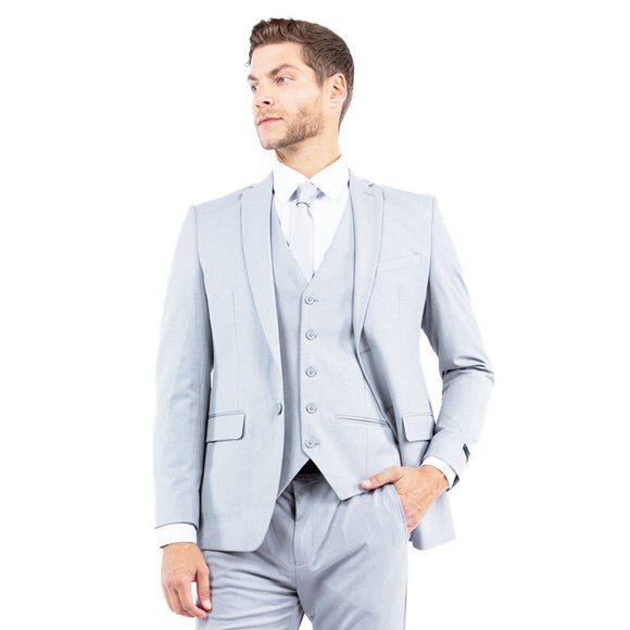 4-Way Stretch Mens Suit Set, 3-Piece Grey - Picture 1 of 7